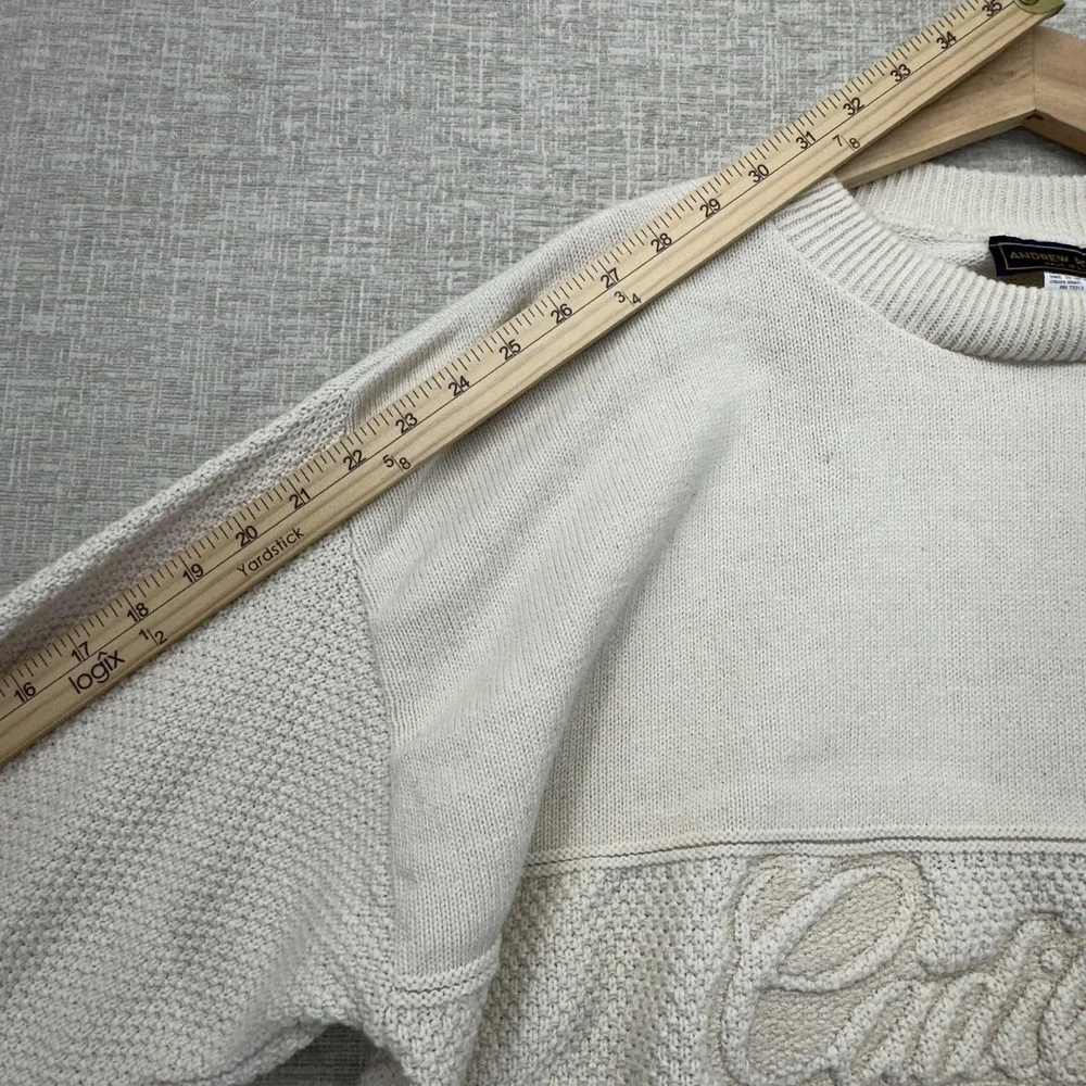 Andrew Rohan‎ Cadillac Sweater Mens Large Cream Crewneck Knit Embroidered 90s